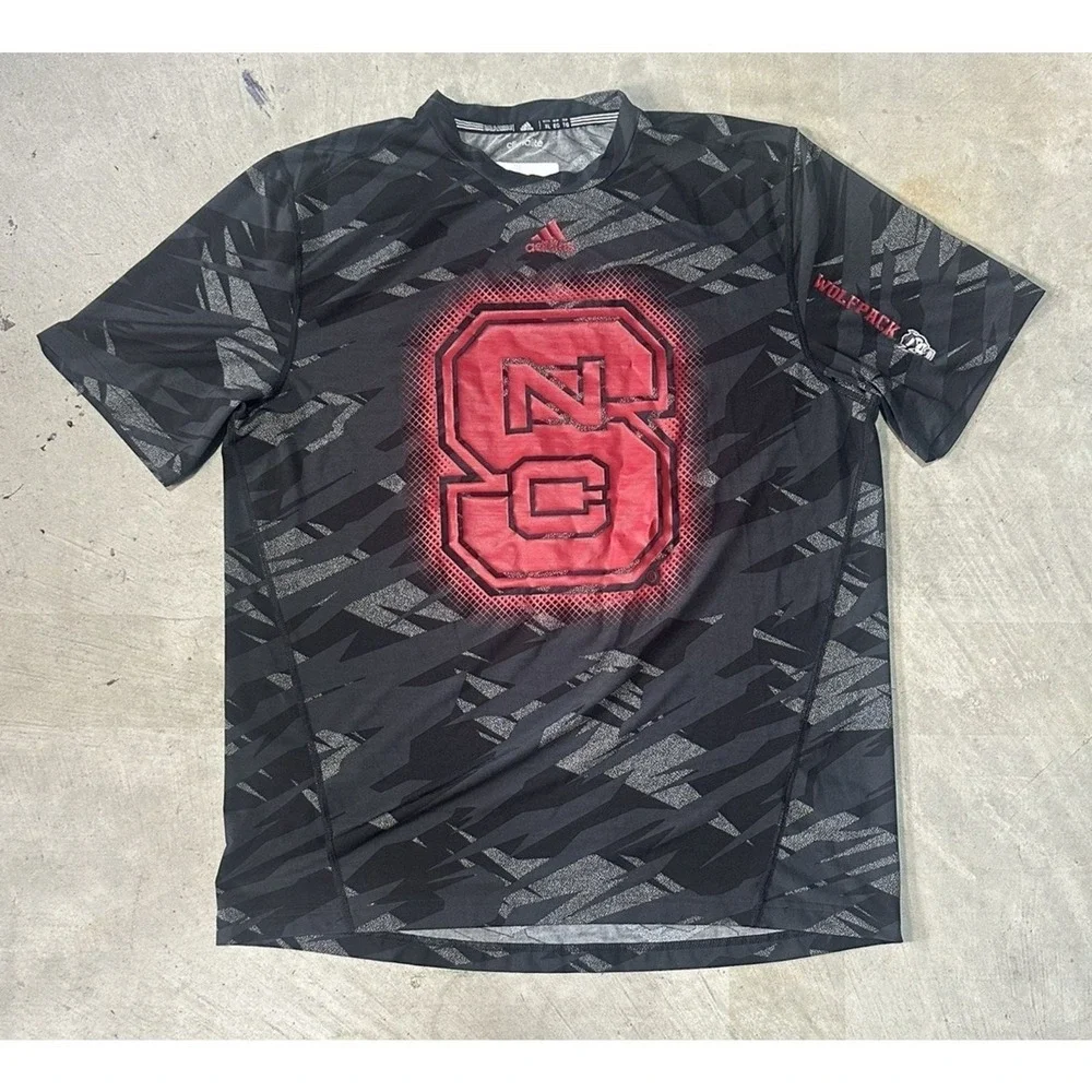 Adidas NC State Wolfpack Gray Camo Short Sleeve Performance Shirt Men's Sz XL